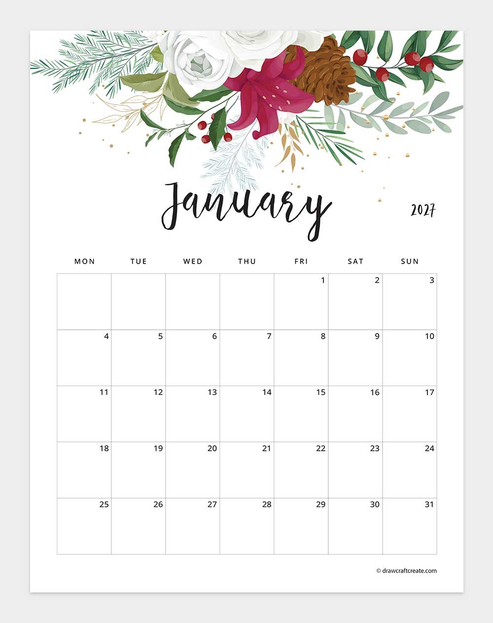 january 2027 floral calendar