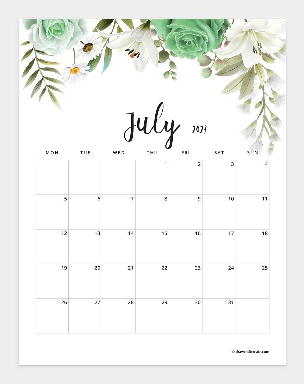 january 2027 floral calendar