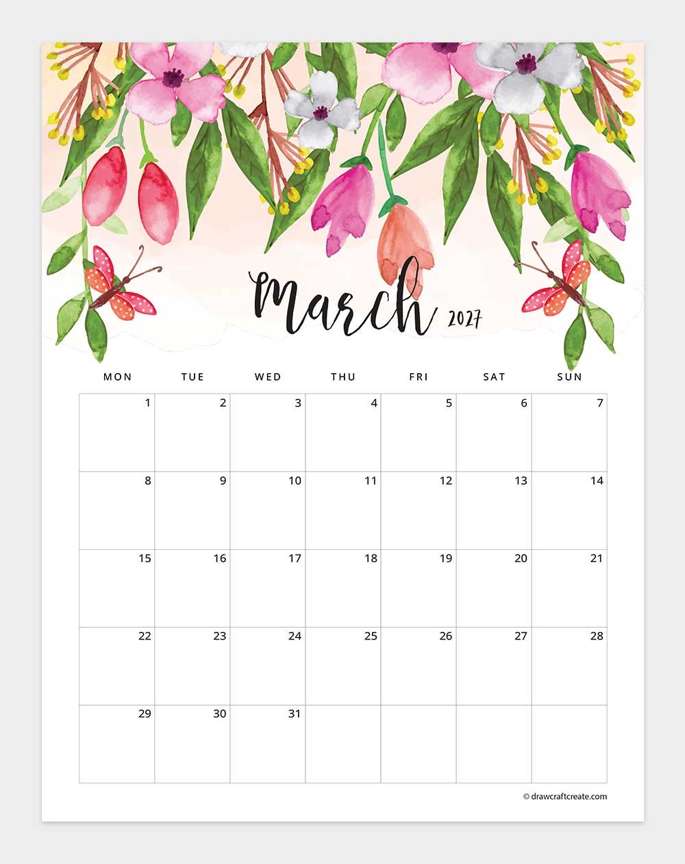 january 2027 floral calendar