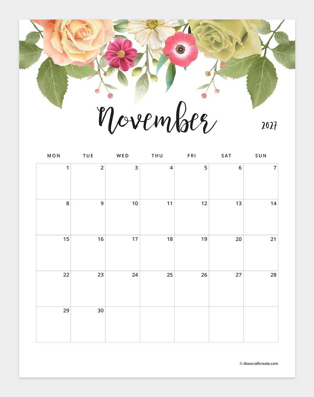 january 2027 floral calendar