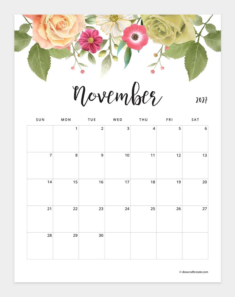 april 2027 floral calendar