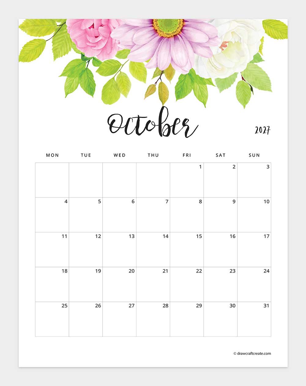 january 2027 floral calendar