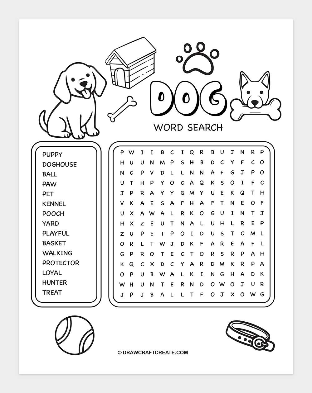 printable dog word search