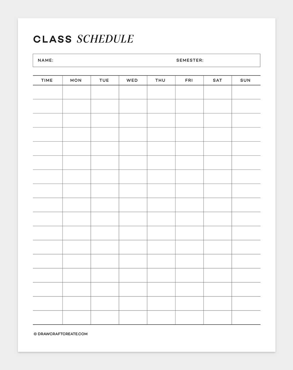 class schedule