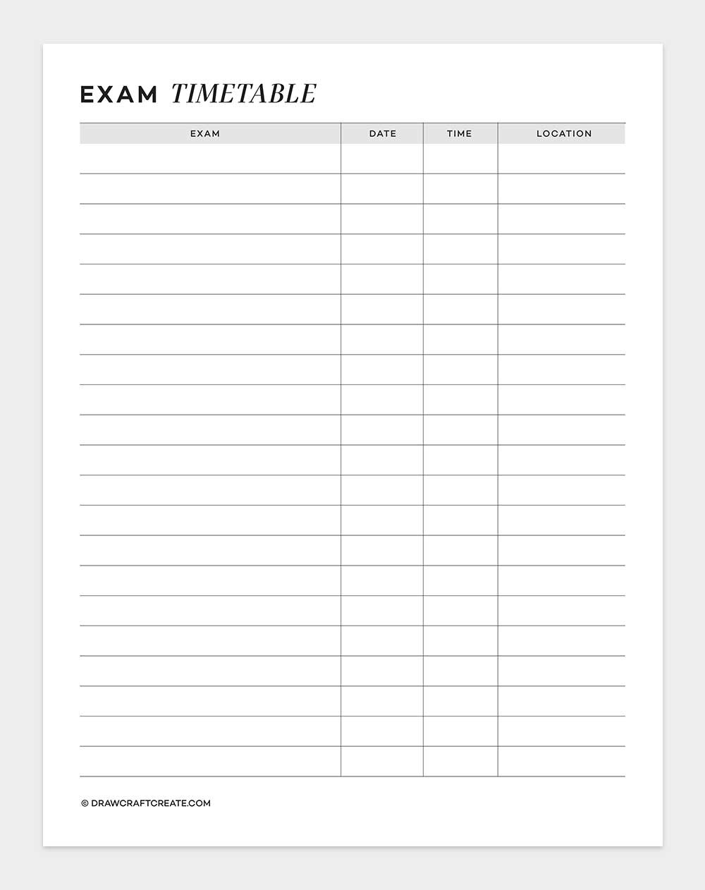 exam timetable