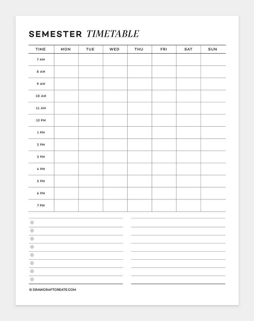 semester timetable