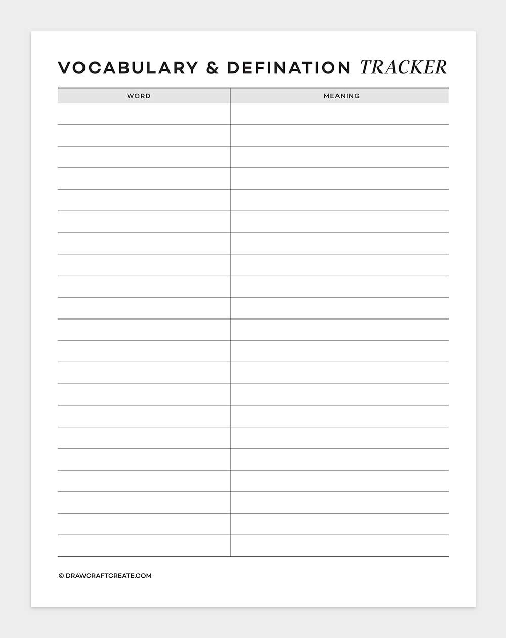 vocabulary and definition tracker