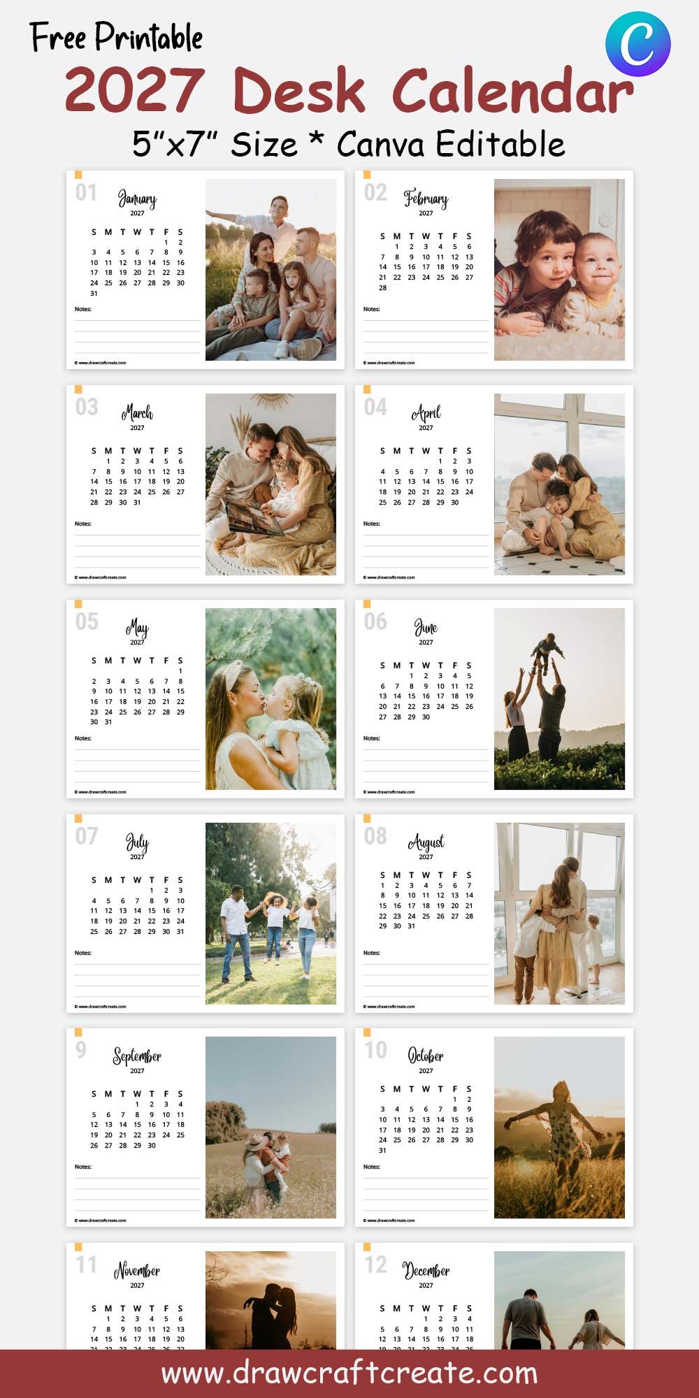 2027 Desk Calendar