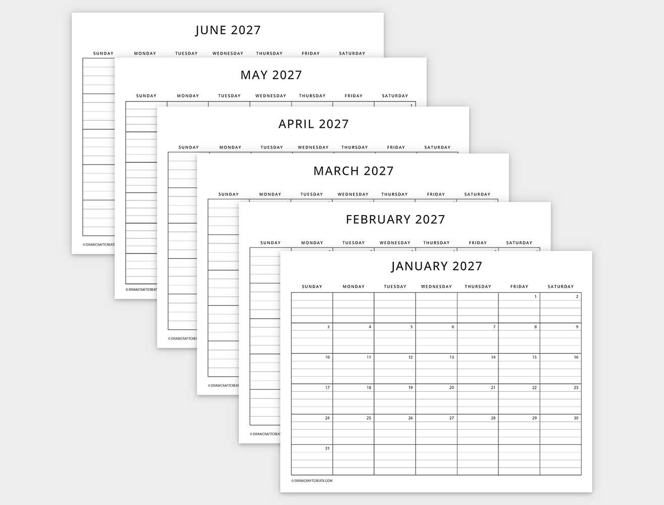 2027 Monthly Calendar With Lines Sunday Start