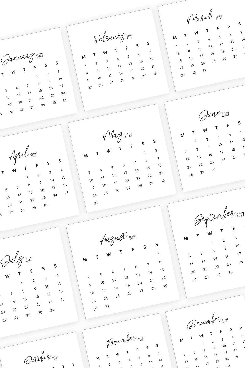 2027 mini calendar card monday start