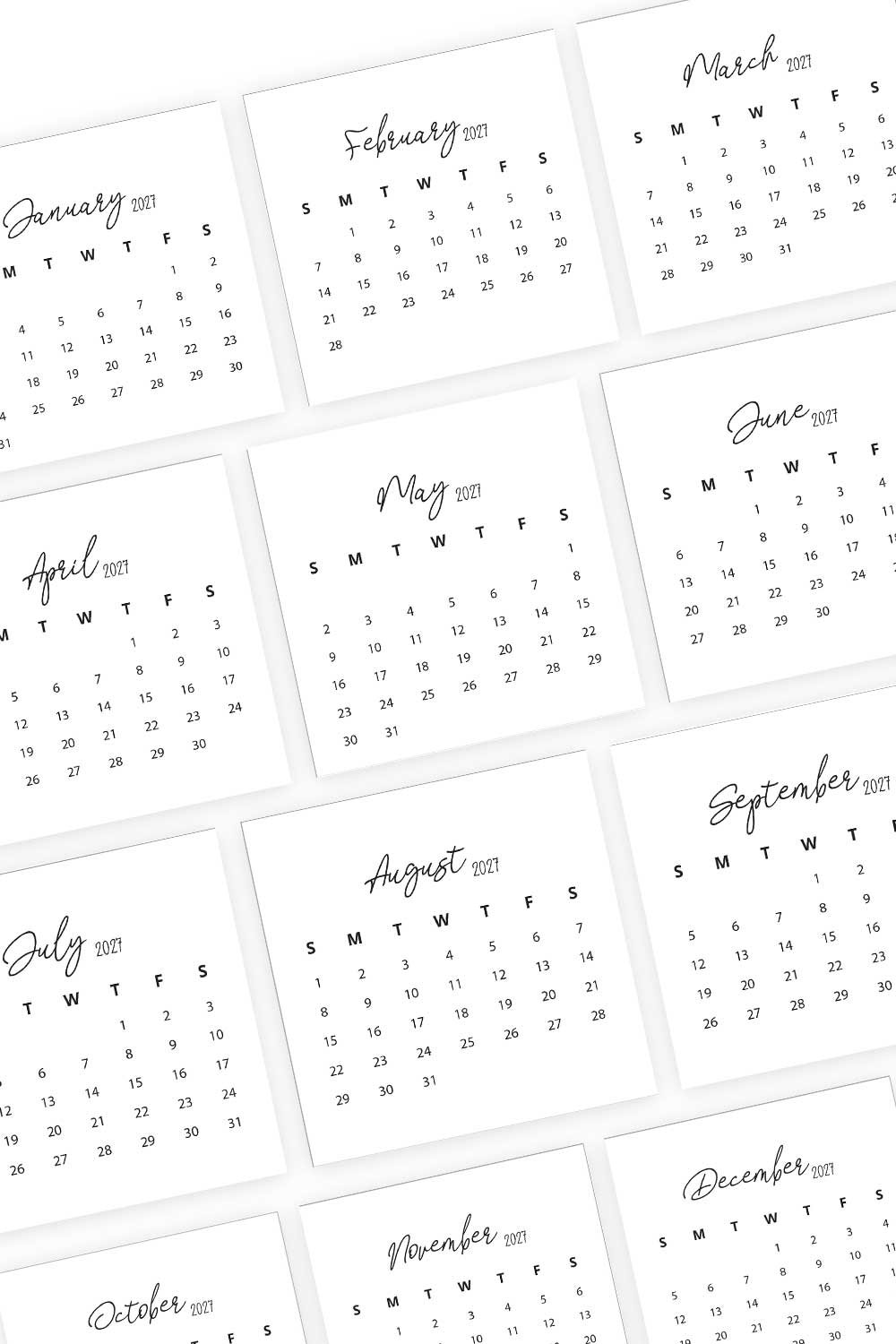 2027 mini calendar card sunday start