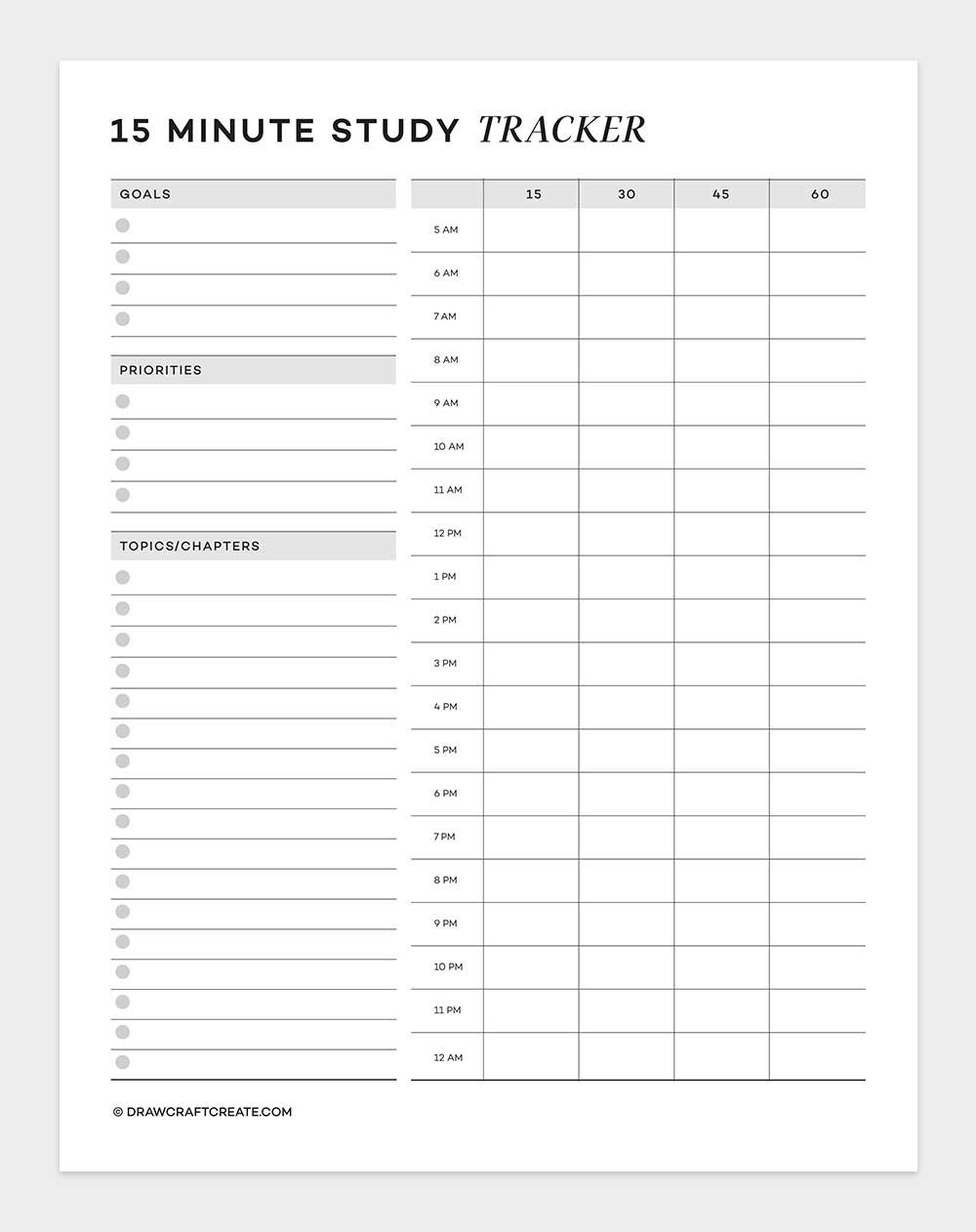 15 minutes study tracker
