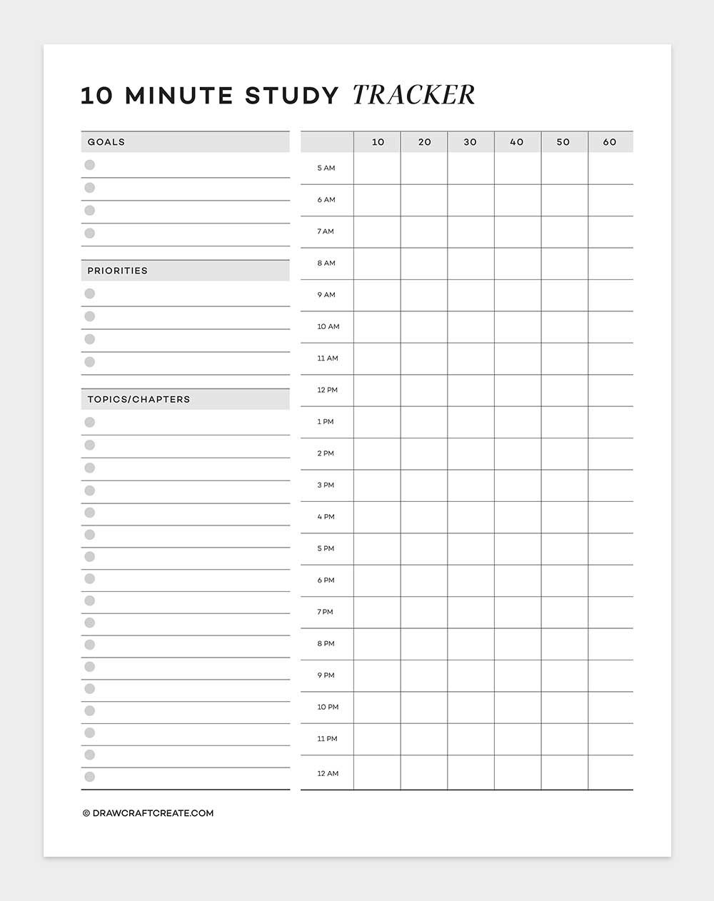 10 minutes study tracker