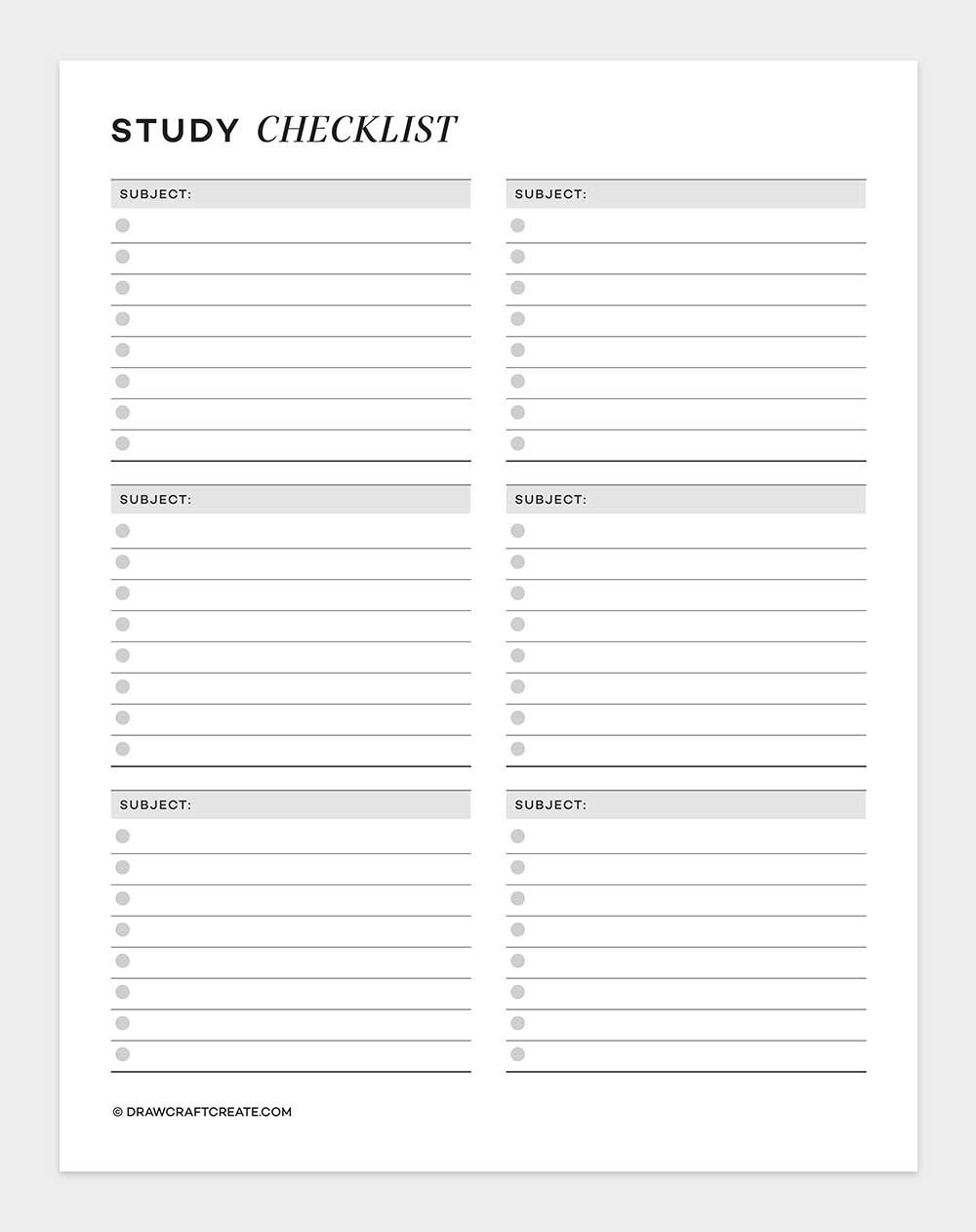 study checklist