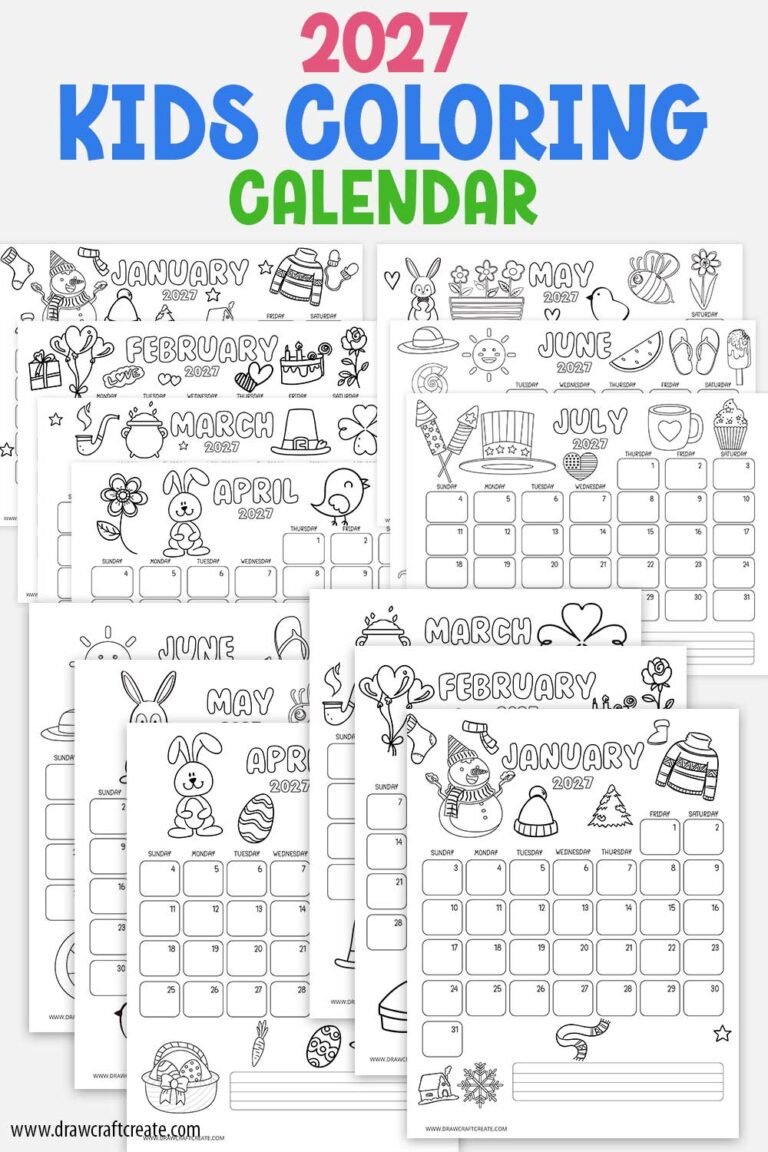 Free Printable 2027 Coloring Calendar For Kids - Draw Craft Create