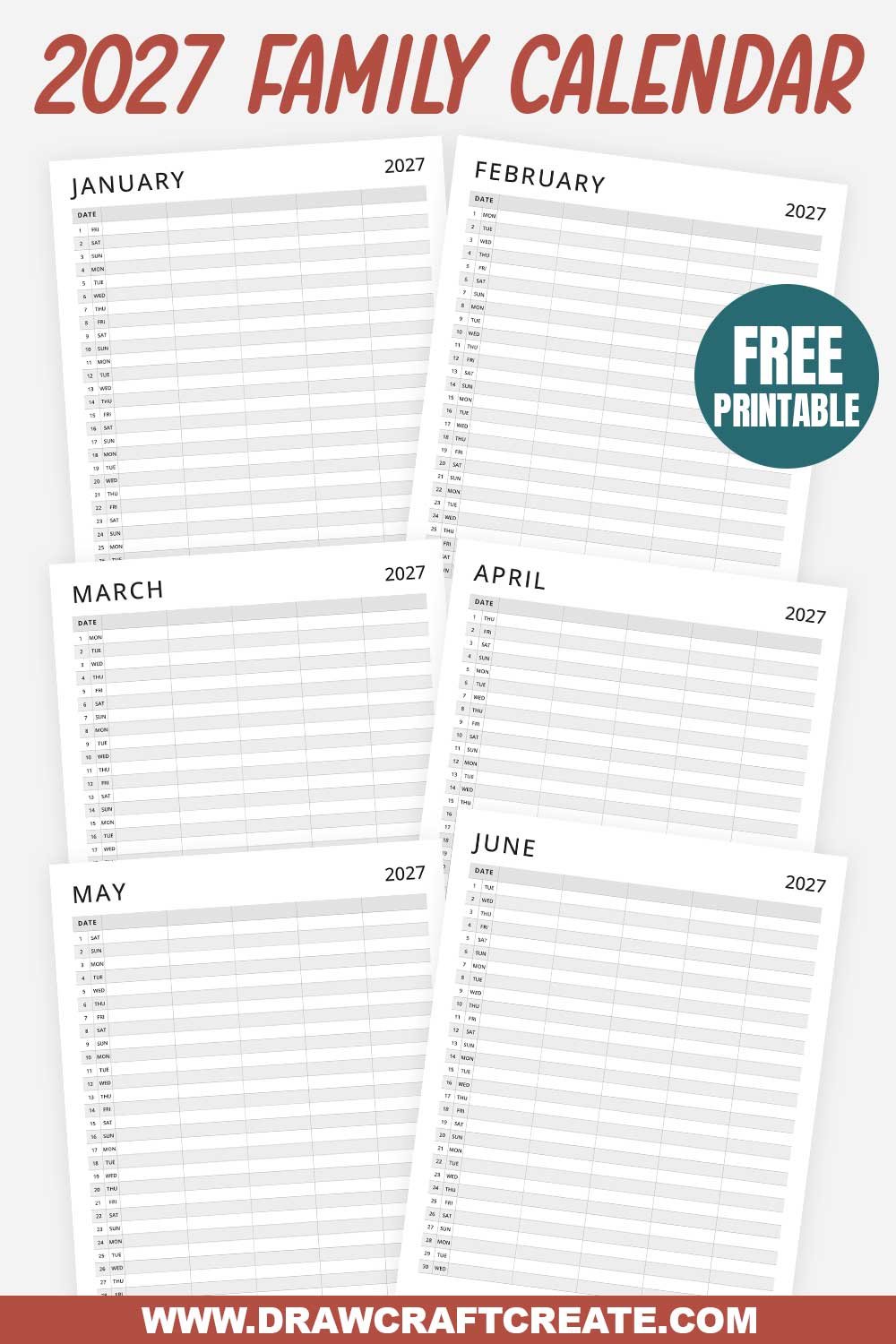 Printable 2027 Family Calendar