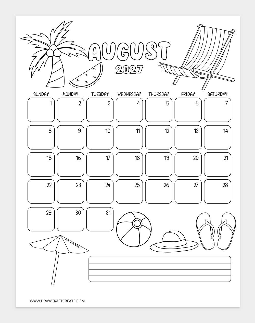 january 2027 kids coloring calendar vertical
