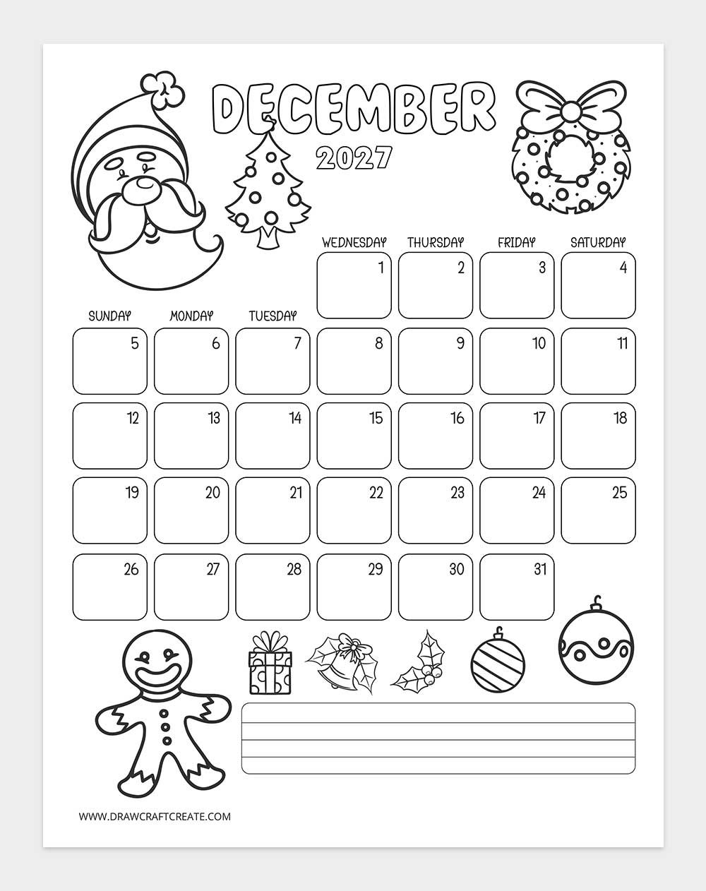 january 2027 kids coloring calendar vertical