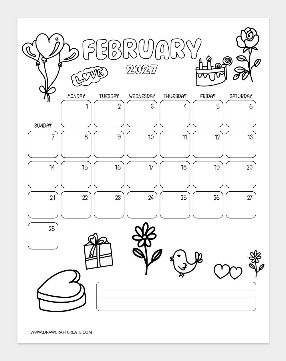 january 2027 kids coloring calendar vertical