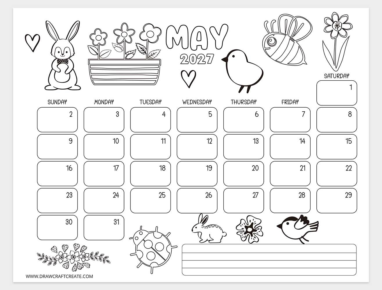 may 2027 kids coloring calendar horizontal