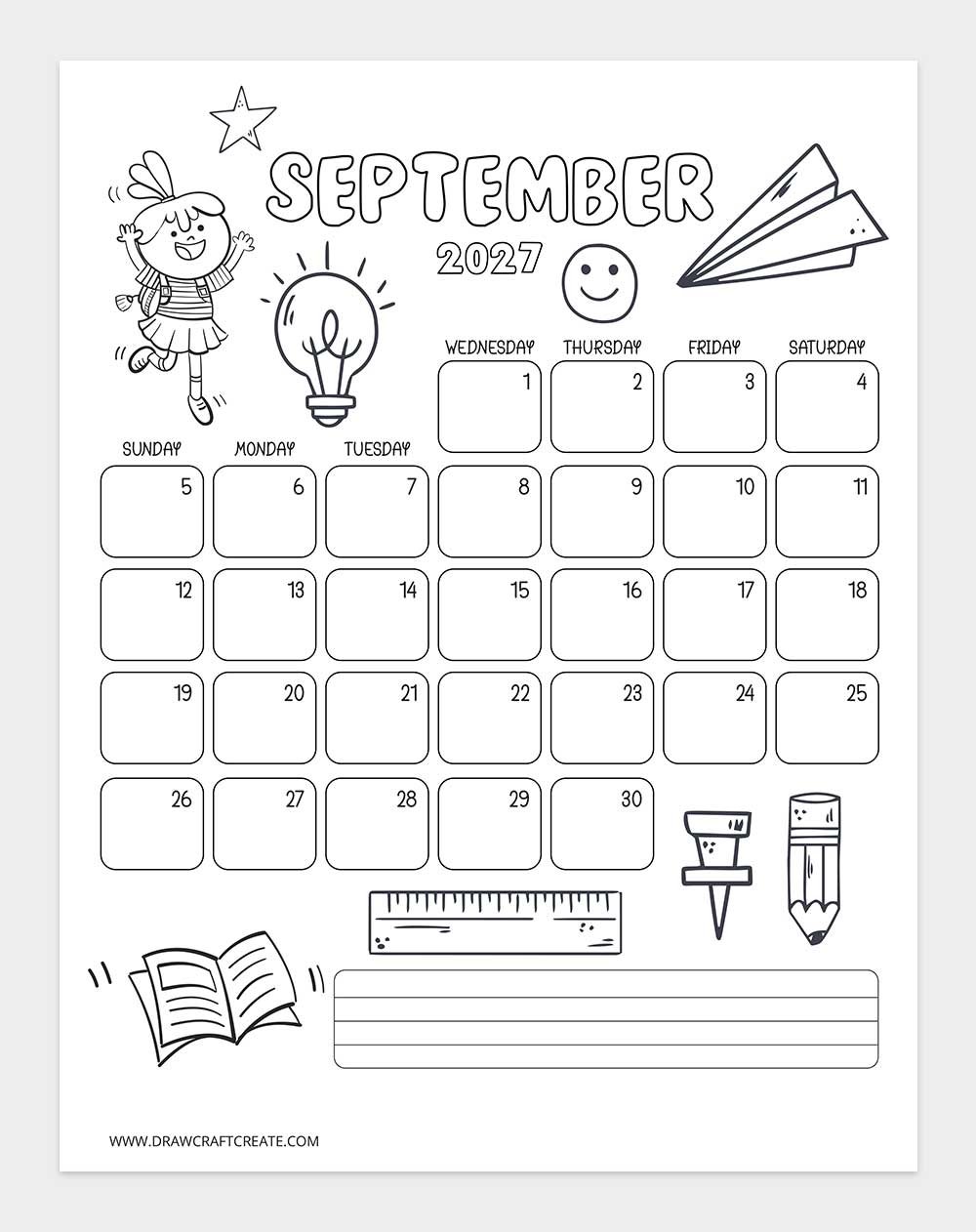 january 2027 kids coloring calendar vertical